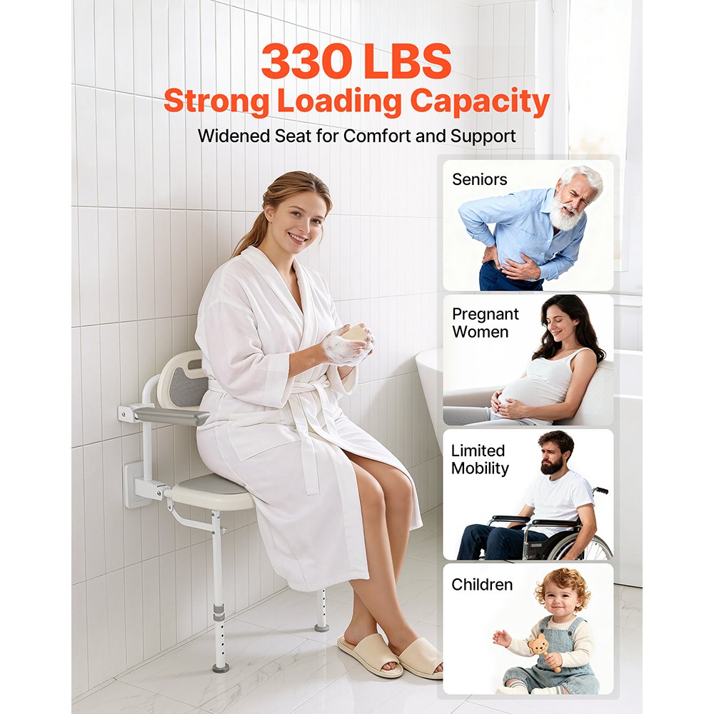 Πτυσσόμενη καρέκλα ντους VEVOR, επιτοίχια, πτυσσόμενη καρέκλα ντους 457 mm με πλάτη, μπράτσα και ρυθμιζόμενα πόδια, πτυσσόμενη καρέκλα μπάνιου HDPE με πλαίσιο από ανοξείδωτο ατσάλι για ενήλικες και ηλικιωμένους, φόρτωση 150 kg Πτυσσόμενη καρέκλα ντους VEVOR, επιτοίχια, πτυσσόμενη καρέκλα ντους 457 mm με πλάτη, μπράτσα και ρυθμιζόμενα πόδια, πτυσσόμενη καρέκλα μπάνιου HDPE με πλαίσιο από ανοξείδωτο ατσάλι για ενήλικες και ηλικιωμένους, φόρτωση 150 kg