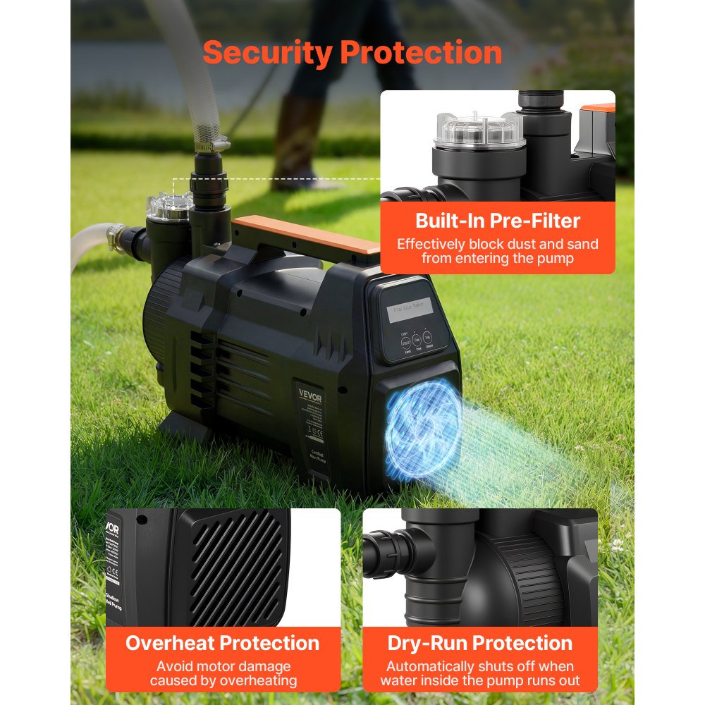 Ηλεκτρονική αντλία νερού VEVOR για ρηχά φρεάτια, 1300W, μέγιστη παροχή 4800 L/H, αντλία νερού για φρεάτιο κήπου PP με ύψος αναρρόφησης 8 m, έξυπνο ηλεκτρονικό έλεγχο, για σύστημα ποτίσματος γκαζόν και άρδευσης κήπου Ηλεκτρονική αντλία νερού VEVOR για ρηχά φρεάτια, 1300W, μέγιστη παροχή 4800 L/H, αντλία νερού για φρεάτιο κήπου PP με ύψος αναρρόφησης 8 m, έξυπνο ηλεκτρονικό έλεγχο, για σύστημα ποτίσματος γκαζόν και άρδευσης κήπου