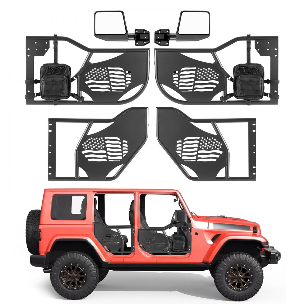 Πόρτες VEVOR Jeep Tube, 4θυρες, κατάλληλες για Jeep Wrangler JL & Gladiator JT 2018-2026, Μοτίβο σημαίας Off Road εμπρός & πίσω σωληνωτές μισές πόρτες με πιστοποιημένους πλευρικούς καθρέφτες DOT και τσάντα αποθήκευσης. Πόρτες VEVOR Jeep Tube, 4θυρες, κατάλληλες για Jeep Wrangler JL & Gladiator JT 2018-2026, Μοτίβο σημαίας Off Road εμπρός & πίσω σωληνωτές μισές πόρτες με πιστοποιημένους πλευρικούς καθρέφτες DOT και τσάντα αποθήκευσης.