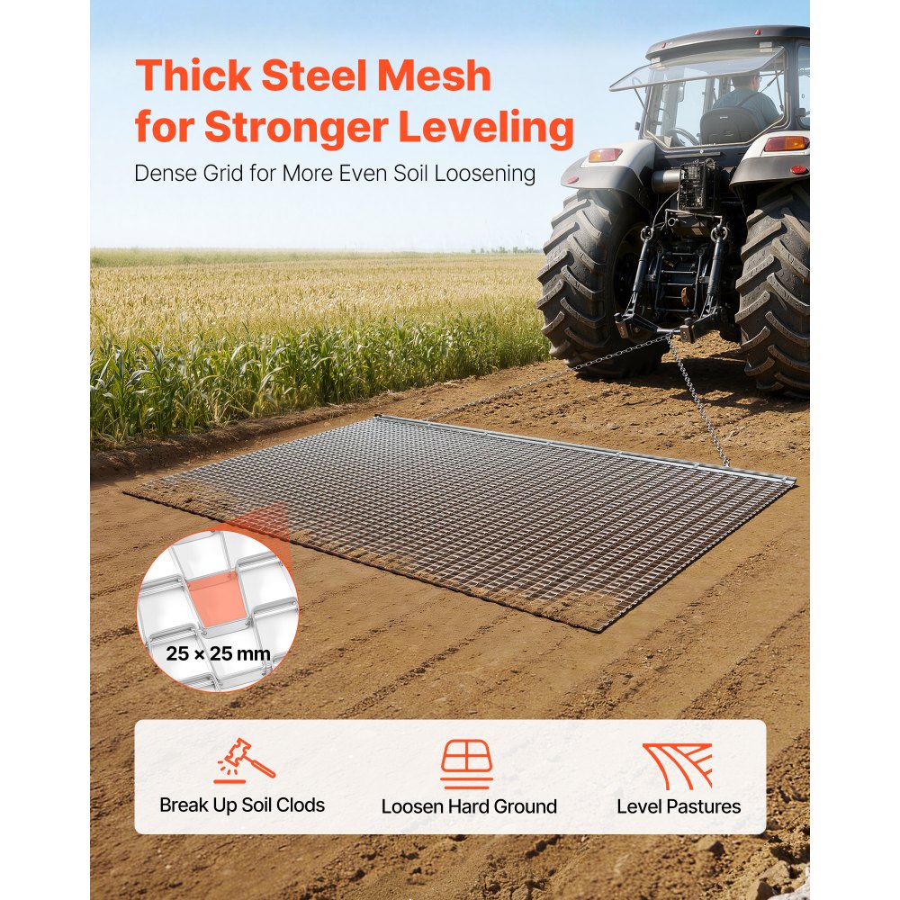 Σβάρνα VEVOR Drag Harrow, 2 x 1,2 m, Τσουγκράνα σβάρνας υψηλής απόδοσης με αλυσίδα, ATV, UTV, Τρακτέρ, Προσαρτήματα, Ανθεκτικό χαλύβδινο πλέγμα σύρσης από γαλβανισμένο χάλυβα με αλυσίδα ρυμούλκησης, για χαλίκια, αυλάκια, ισοπέδωση αγρού Σβάρνα VEVOR Drag Harrow, 2 x 1,2 m, Τσουγκράνα σβάρνας υψηλής απόδοσης με αλυσίδα, ATV, UTV, Τρακτέρ, Προσαρτήματα, Ανθεκτικό χαλύβδινο πλέγμα σύρσης από γαλβανισμένο χάλυβα με αλυσίδα ρυμούλκησης, για χαλίκια, αυλάκια, ισοπέδωση αγρού
