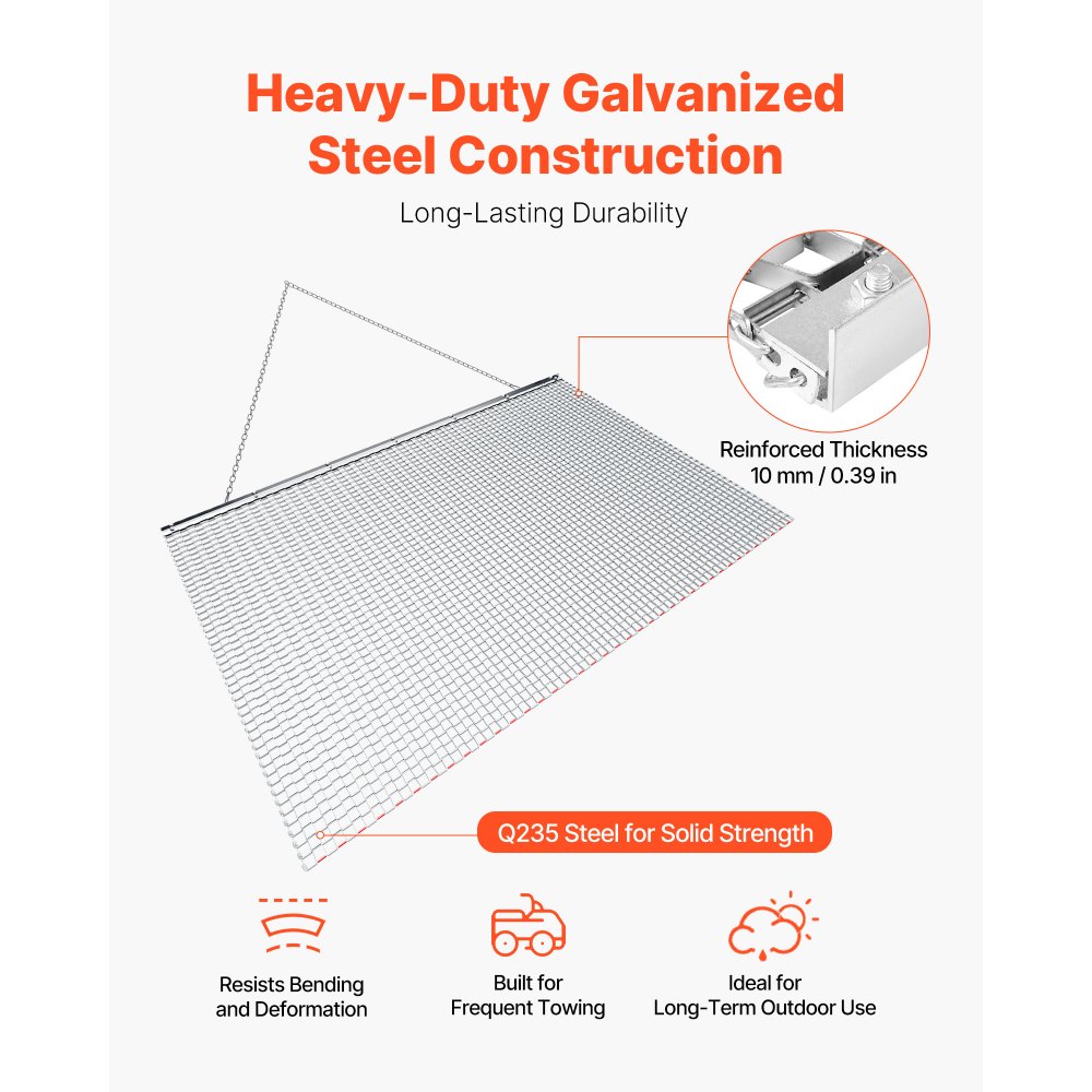 Σβάρνα VEVOR Drag Harrow, 2 x 1,2 m, Τσουγκράνα σβάρνας υψηλής απόδοσης με αλυσίδα, ATV, UTV, Τρακτέρ, Προσαρτήματα, Ανθεκτικό χαλύβδινο πλέγμα σύρσης από γαλβανισμένο χάλυβα με αλυσίδα ρυμούλκησης, για χαλίκια, αυλάκια, ισοπέδωση αγρού Σβάρνα VEVOR Drag Harrow, 2 x 1,2 m, Τσουγκράνα σβάρνας υψηλής απόδοσης με αλυσίδα, ATV, UTV, Τρακτέρ, Προσαρτήματα, Ανθεκτικό χαλύβδινο πλέγμα σύρσης από γαλβανισμένο χάλυβα με αλυσίδα ρυμούλκησης, για χαλίκια, αυλάκια, ισοπέδωση αγρού