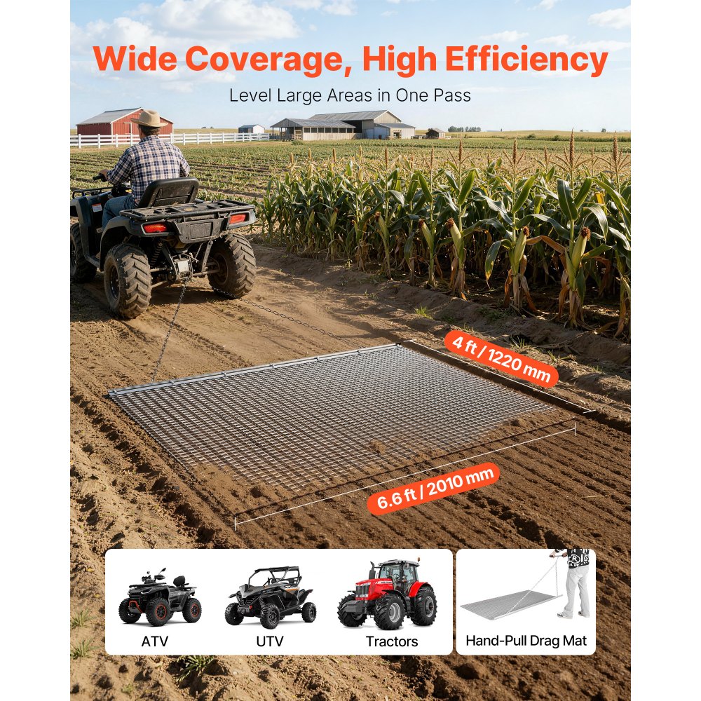 Σβάρνα VEVOR Drag Harrow, 2 x 1,2 m, Τσουγκράνα σβάρνας υψηλής απόδοσης με αλυσίδα, ATV, UTV, Τρακτέρ, Προσαρτήματα, Ανθεκτικό χαλύβδινο πλέγμα σύρσης από γαλβανισμένο χάλυβα με αλυσίδα ρυμούλκησης, για χαλίκια, αυλάκια, ισοπέδωση αγρού Σβάρνα VEVOR Drag Harrow, 2 x 1,2 m, Τσουγκράνα σβάρνας υψηλής απόδοσης με αλυσίδα, ATV, UTV, Τρακτέρ, Προσαρτήματα, Ανθεκτικό χαλύβδινο πλέγμα σύρσης από γαλβανισμένο χάλυβα με αλυσίδα ρυμούλκησης, για χαλίκια, αυλάκια, ισοπέδωση αγρού