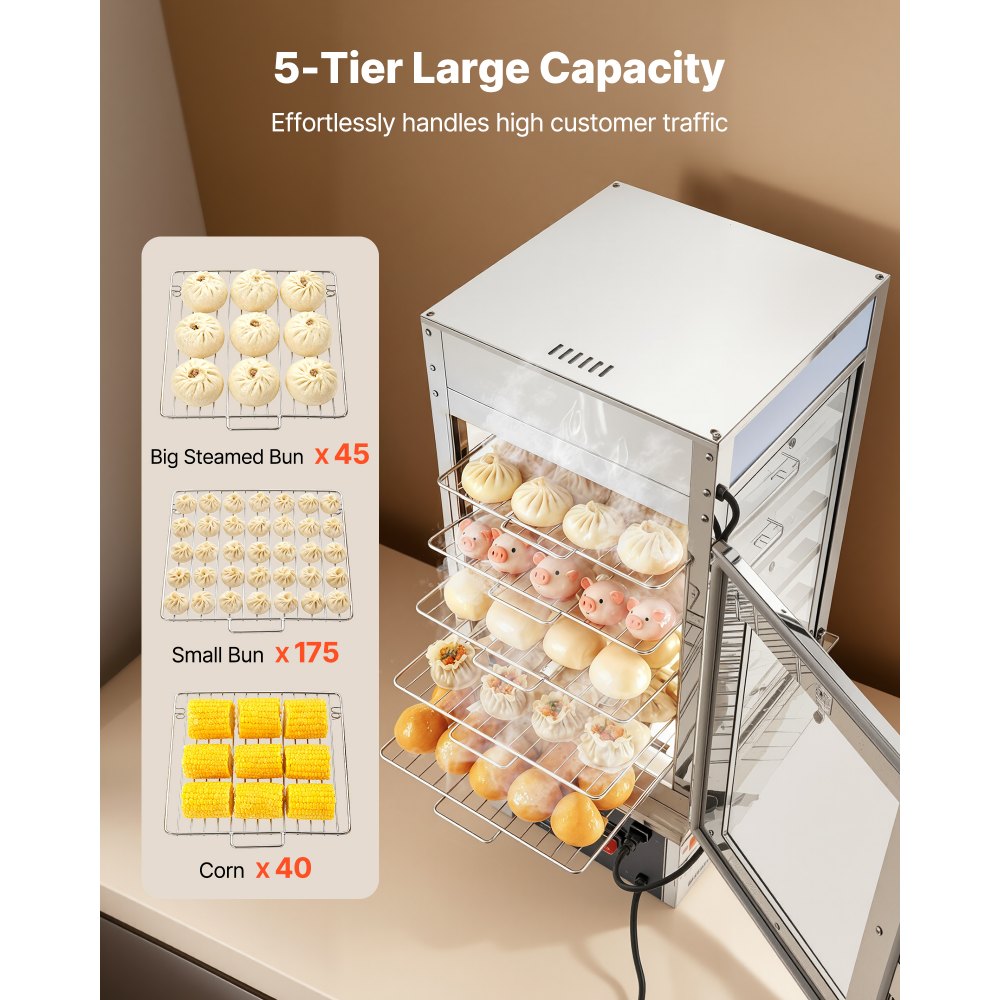 Θερμαντήρας φαγητού VEVOR 5 επιπέδων, Θερμαντήρας φαγητού 1200W με φως LED, ρυθμιζόμενο ράφι και πλαίσιο από ανοξείδωτο ατσάλι, θέρμανση με ατμό 30℃~110℃, 120L για χάμπουργκερ, πίτσα, ψωμί, τηγανητό κοτόπουλο Θερμαντήρας φαγητού VEVOR 5 επιπέδων, Θερμαντήρας φαγητού 1200W με φως LED, ρυθμιζόμενο ράφι και πλαίσιο από ανοξείδωτο ατσάλι, θέρμανση με ατμό 30℃~110℃, 120L για χάμπουργκερ, πίτσα, ψωμί, τηγανητό κοτόπουλο