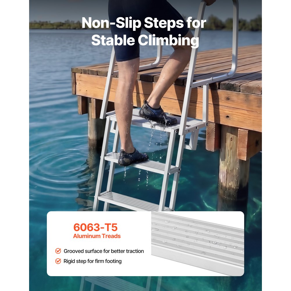Αναδιπλούμενη σκάλα αποβάθρας VEVOR, 6 σκαλοπατιών, βαριάς χρήσης σκάλα κολύμβησης από κράμα αλουμινίου με αντιολισθητικά φαρδιά σκαλοπάτια, χωρητικότητα βάρους 159 kg, υποβοήθηση τραβήγματος σχοινιού, άνετη χρήση για επιβίβαση σε πισίνα λίμνης και θάλασσας Αναδιπλούμενη σκάλα αποβάθρας VEVOR, 6 σκαλοπατιών, βαριάς χρήσης σκάλα κολύμβησης από κράμα αλουμινίου με αντιολισθητικά φαρδιά σκαλοπάτια, χωρητικότητα βάρους 159 kg, υποβοήθηση τραβήγματος σχοινιού, άνετη χρήση για επιβίβαση σε πισίνα λίμνης και θάλασσας