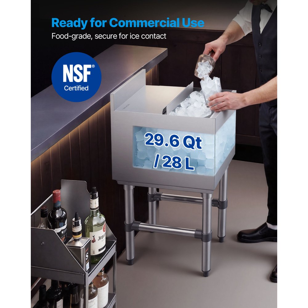 Κάδος πάγου VEVOR Commercial, μέγιστη χωρητικότητα 28 L, ψυγείο πάγου από ανοξείδωτο ατσάλι 305 x 482 x 850 mm με συρόμενο καπάκι και θήκες για μπουκάλια, μονάδα ψυγείου-καροτσιού για μπαρ, εστιατόριο, παμπ, με πιστοποίηση NSF Κάδος πάγου VEVOR Commercial, μέγιστη χωρητικότητα 28 L, ψυγείο πάγου από ανοξείδωτο ατσάλι 305 x 482 x 850 mm με συρόμενο καπάκι και θήκες για μπουκάλια, μονάδα ψυγείου-καροτσιού για μπαρ, εστιατόριο, παμπ, με πιστοποίηση NSF