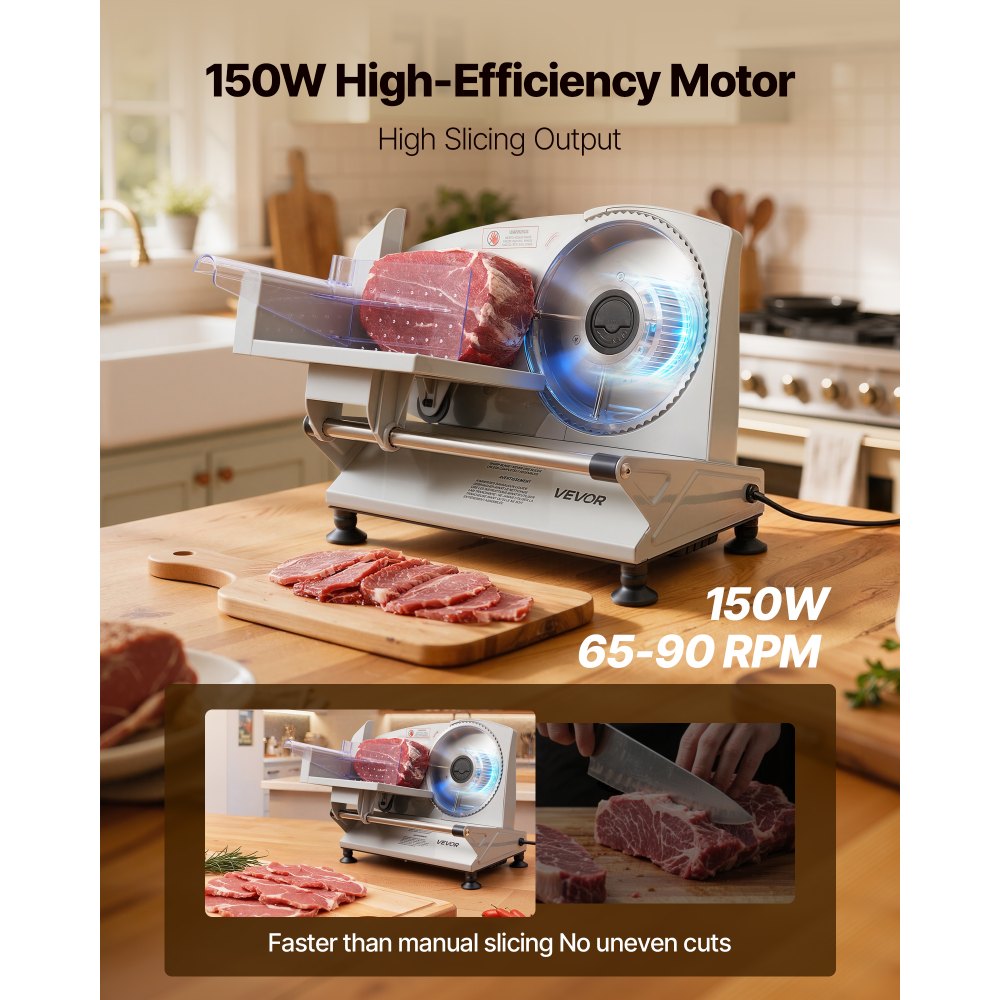 Κόφτης Κρέατος VEVOR, Ηλεκτρικός Κόφτης Deli 150W με Κοφτερή Λεπίδα 170 mm, Οικιακός Κόφτης Κρέατος με Ταχύτητα Κοπής 65-90 Σ.Α.Λ., Ρυθμιζόμενο Πάχος 0-15 mm, για Κατεψυγμένο Κρέας, Ζαμπόν, Μπαγκέτα & Prime Steak Κόφτης Κρέατος VEVOR, Ηλεκτρικός Κόφτης Deli 150W με Κοφτερή Λεπίδα 170 mm, Οικιακός Κόφτης Κρέατος με Ταχύτητα Κοπής 65-90 Σ.Α.Λ., Ρυθμιζόμενο Πάχος 0-15 mm, για Κατεψυγμένο Κρέας, Ζαμπόν, Μπαγκέτα & Prime Steak
