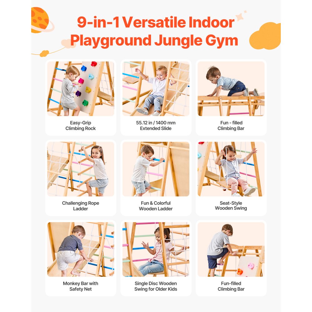 VEVOR Εσωτερική Παιδική Χαρά Jungle Gym, Παιχνίδια Αναρρίχησης Montessori 9 σε 1 για νήπια, Ξύλινο Σετ Εσωτερικής Παιδικής Χαράς 113KG με Μπάρα Μαϊμούς, Κούνιες, Τσουλήθρα, Σχοινί / Ξύλινη Σκάλα, Δίχτυ Αναρρίχησης, Μπάρα & Βράχο VEVOR Εσωτερική Παιδική Χαρά Jungle Gym, Παιχνίδια Αναρρίχησης Montessori 9 σε 1 για νήπια, Ξύλινο Σετ Εσωτερικής Παιδικής Χαράς 113KG με Μπάρα Μαϊμούς, Κούνιες, Τσουλήθρα, Σχοινί / Ξύλινη Σκάλα, Δίχτυ Αναρρίχησης, Μπάρα & Βράχο