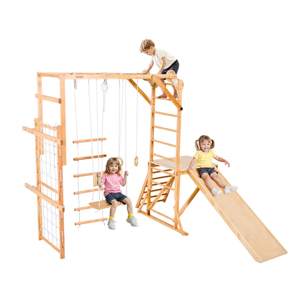 VEVOR Εσωτερική Παιδική Χαρά Jungle Gym, Ξύλινη Εσωτερική Παιδική Χαρά 8 σε 1 για Παιδιά, Σετ Παιχνιδιών Αναρρίχησης Montessori 100KG με Τσουλήθρα, Κούνια, Μπάρα Μαϊμούς, Δαχτυλίδια Γυμναστικής, Ξύλινη / Σχοινένια Σκάλα, Δίχτυ Αναρρίχησης & Μπάρα VEVOR Εσωτερική Παιδική Χαρά Jungle Gym, Ξύλινη Εσωτερική Παιδική Χαρά 8 σε 1 για Παιδιά, Σετ Παιχνιδιών Αναρρίχησης Montessori 100KG με Τσουλήθρα, Κούνια, Μπάρα Μαϊμούς, Δαχτυλίδια Γυμναστικής, Ξύλινη / Σχοινένια Σκάλα, Δίχτυ Αναρρίχησης & Μπάρα