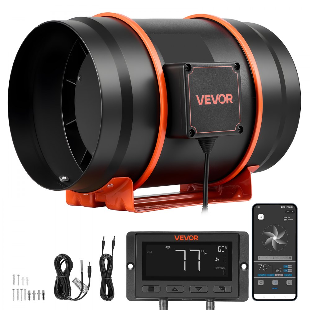 Ανεμιστήρας αγωγού VEVOR Inline, 1372m³/h 203mm EC με κινητήρα και εξαερισμό 10 ταχυτήτων, ελεγκτής PWM, έλεγχος με εφαρμογή, αισθητήρας θερμοκρασίας και υγρασίας, ψύξη για σκηνή καλλιέργειας, εσωτερική κηπουρική, υδροπονία Ανεμιστήρας αγωγού VEVOR Inline, 1372m³/h 203mm EC με κινητήρα και εξαερισμό 10 ταχυτήτων, ελεγκτής PWM, έλεγχος με εφαρμογή, αισθητήρας θερμοκρασίας και υγρασίας, ψύξη για σκηνή καλλιέργειας, εσωτερική κηπουρική, υδροπονία