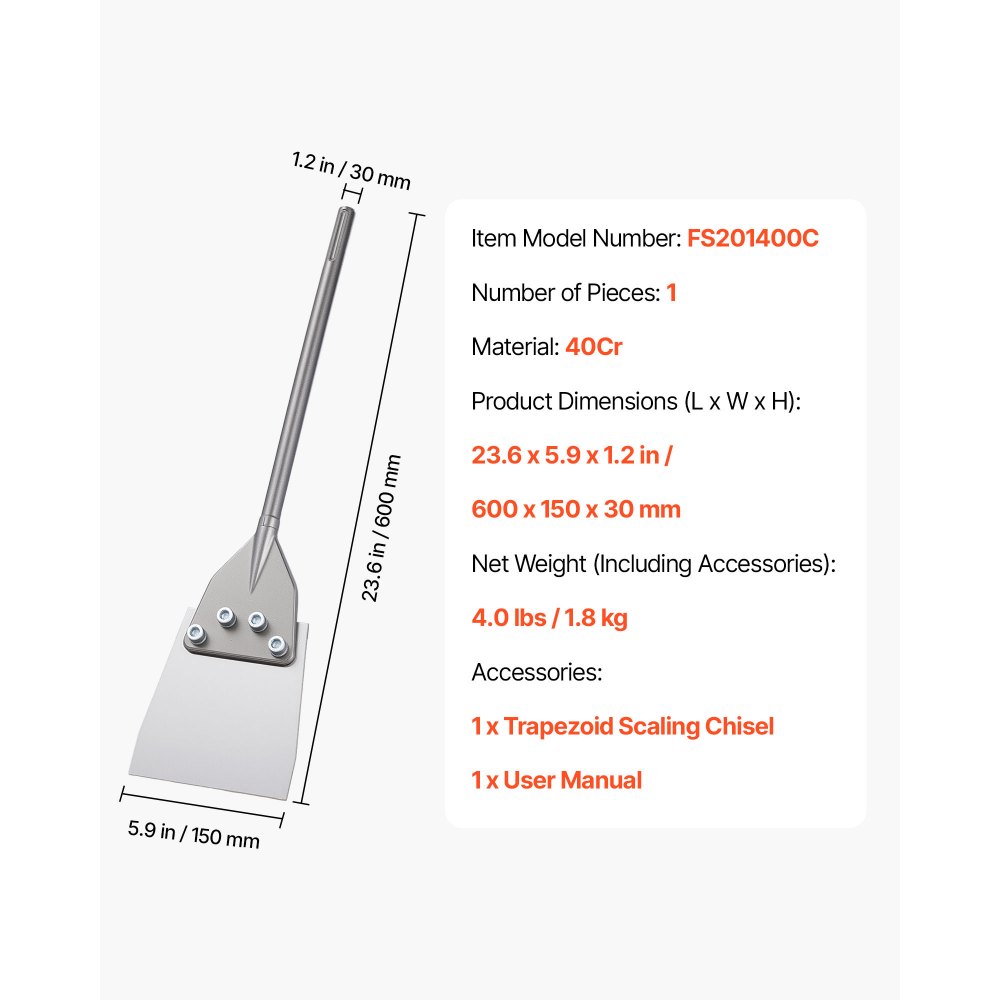 Ξύστρα δαπέδου VEVOR SDS Max, μύτη καλεμιού 600 x 150 mm με στέλεχος SDS Max, συμβατή με περιστροφικά πιστολέτα, θερμικά επεξεργασμένος χάλυβας 40Cr, αιχμηρή άκρη για την αφαίρεση δαπέδων laminate, πλακιδίων και κονιαμάτων Ξύστρα δαπέδου VEVOR SDS Max, μύτη καλεμιού 600 x 150 mm με στέλεχος SDS Max, συμβατή με περιστροφικά πιστολέτα, θερμικά επεξεργασμένος χάλυβας 40Cr, αιχμηρή άκρη για την αφαίρεση δαπέδων laminate, πλακιδίων και κονιαμάτων