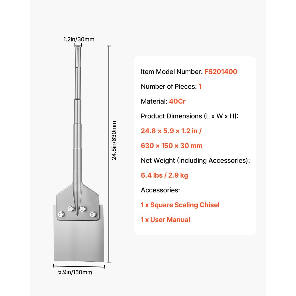 Ξύστρα δαπέδου VEVOR SDS Max, μύτη καλεμιού 630 x 150 mm με στέλεχος SDS Max, συμβατή με περιστροφικά πιστολέτα, θερμικά επεξεργασμένος χάλυβας 40Cr, αιχμηρή άκρη για την αφαίρεση δαπέδων laminate, πλακιδίων και κονιαμάτων Ξύστρα δαπέδου VEVOR SDS Max, μύτη καλεμιού 630 x 150 mm με στέλεχος SDS Max, συμβατή με περιστροφικά πιστολέτα, θερμικά επεξεργασμένος χάλυβας 40Cr, αιχμηρή άκρη για την αφαίρεση δαπέδων laminate, πλακιδίων και κονιαμάτων