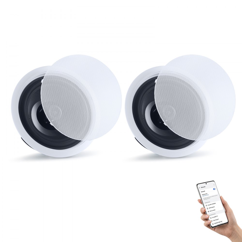 Ηχεία Οροφής Bluetooth VEVOR, 203,2 χιλ., Σύστημα ηχείων οροφής και τοίχου με ενισχυτή, Ηχεία 2 δρόμων εντοιχιζόμενα, για τοποθέτηση σε υγρά περιβάλλοντα, οικιακό κινηματογράφο, σαλόνι ή σκεπαστή βεράντα, 1 ζεύγος Ηχεία Οροφής Bluetooth VEVOR, 203,2 χιλ., Σύστημα ηχείων οροφής και τοίχου με ενισχυτή, Ηχεία 2 δρόμων εντοιχιζόμενα, για τοποθέτηση σε υγρά περιβάλλοντα, οικιακό κινηματογράφο, σαλόνι ή σκεπαστή βεράντα, 1 ζεύγος