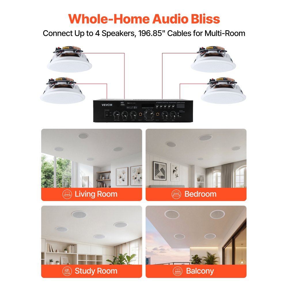 Ηχεία οροφής Bluetooth VEVOR, 165,1 mm, Σύστημα ηχείων οροφής και τοίχου με ενισχυτή, 2 δρόμων, για τοποθέτηση σε υγρό περιβάλλον, οικιακό κινηματογράφο, καλυμμένη εξωτερική βεράντα και εντοιχιζόμενη ενσύρματη τοποθέτηση, 4 ηχεία Ηχεία οροφής Bluetooth VEVOR, 165,1 mm, Σύστημα ηχείων οροφής και τοίχου με ενισχυτή, 2 δρόμων, για τοποθέτηση σε υγρό περιβάλλον, οικιακό κινηματογράφο, καλυμμένη εξωτερική βεράντα και εντοιχιζόμενη ενσύρματη τοποθέτηση, 4 ηχεία