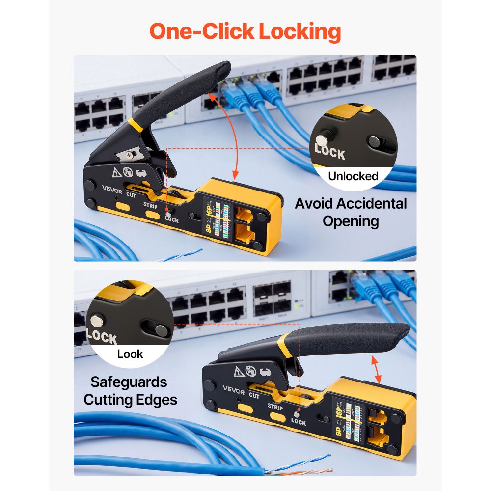 Εργαλείο πρεσαρίσματος VEVOR, πρεσαριστής Ethernet RJ45/RJ11/RJ12, κιτ εργαλείων πρεσαρίσματος για αρθρωτά βύσματα 4/6/8 ακίδων, με μίνι απογυμνωτή καλωδίων, 50 συνδετήρες και 50 καλύμματα, ανταλλακτικές λεπίδες και δοκιμαστή καλωδίων δικτύου Εργαλείο πρεσαρίσματος VEVOR, πρεσαριστής Ethernet RJ45/RJ11/RJ12, κιτ εργαλείων πρεσαρίσματος για αρθρωτά βύσματα 4/6/8 ακίδων, με μίνι απογυμνωτή καλωδίων, 50 συνδετήρες και 50 καλύμματα, ανταλλακτικές λεπίδες και δοκιμαστή καλωδίων δικτύου