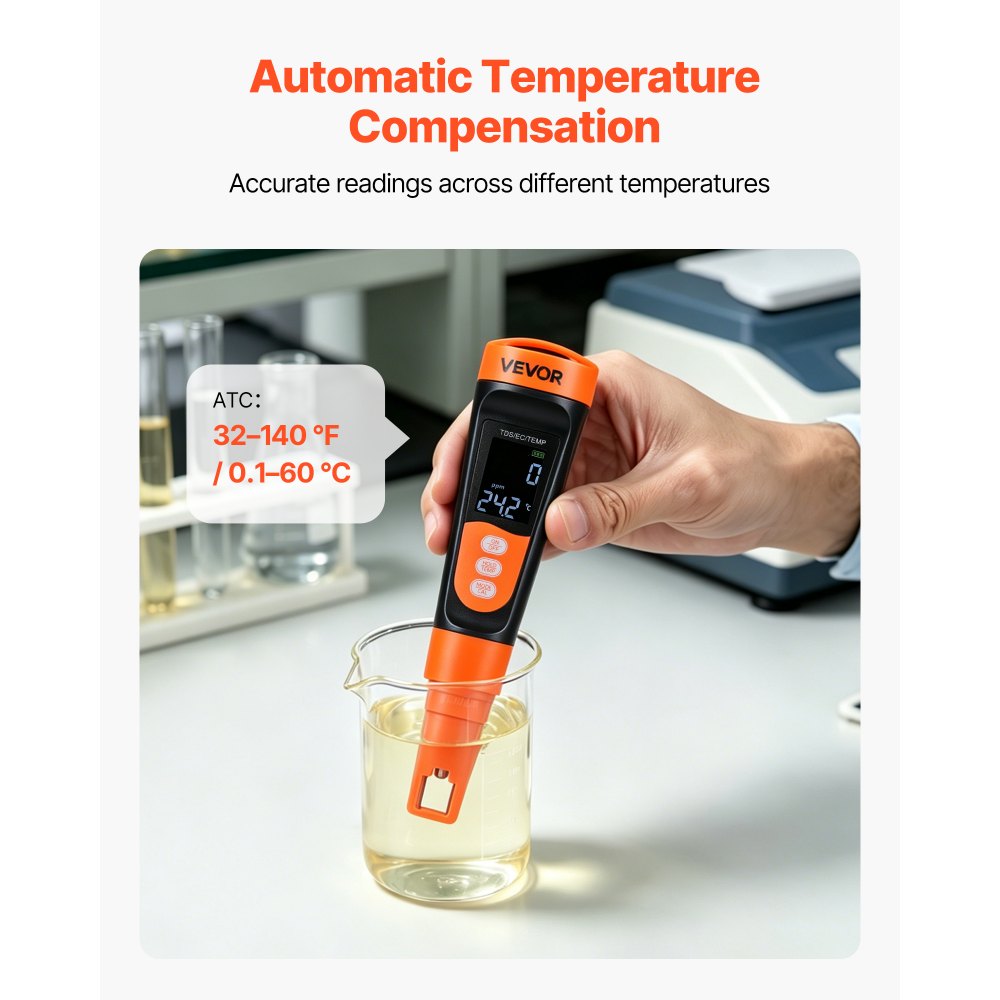 Μετρητής VEVOR TDS, Εύρος μέτρησης 0-9990 ppm, Μέτρηση πολλαπλών παραμέτρων EC (Αγωγιμότητα) /TDS (ppm), Ψηφιακός ελεγκτής νερού με ATC, Ευκρινής οθόνη VA, για έλεγχο ποιότητας πόσιμου νερού Μετρητής VEVOR TDS, Εύρος μέτρησης 0-9990 ppm, Μέτρηση πολλαπλών παραμέτρων EC (Αγωγιμότητα) /TDS (ppm), Ψηφιακός ελεγκτής νερού με ATC, Ευκρινής οθόνη VA, για έλεγχο ποιότητας πόσιμου νερού