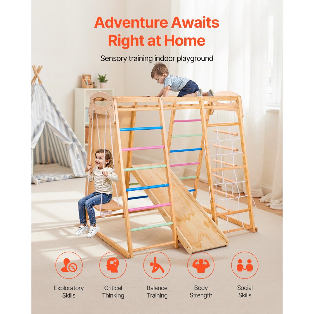 VEVOR Εσωτερική Παιδική Χαρά Jungle Gym, Ξύλινη Εσωτερική Παιδική Χαρά 7 σε 1 για Παιδιά, Σετ Παιχνιδιών Αναρρίχησης Montessori 113KG με Κούνια, Μπάρα Μαϊμούς, Τσουλήθρα, Ξύλινη Σκάλα, Σκάλα με Σχοινί, Δίχτυ Αναρρίχησης & Βράχο VEVOR Εσωτερική Παιδική Χαρά Jungle Gym, Ξύλινη Εσωτερική Παιδική Χαρά 7 σε 1 για Παιδιά, Σετ Παιχνιδιών Αναρρίχησης Montessori 113KG με Κούνια, Μπάρα Μαϊμούς, Τσουλήθρα, Ξύλινη Σκάλα, Σκάλα με Σχοινί, Δίχτυ Αναρρίχησης & Βράχο