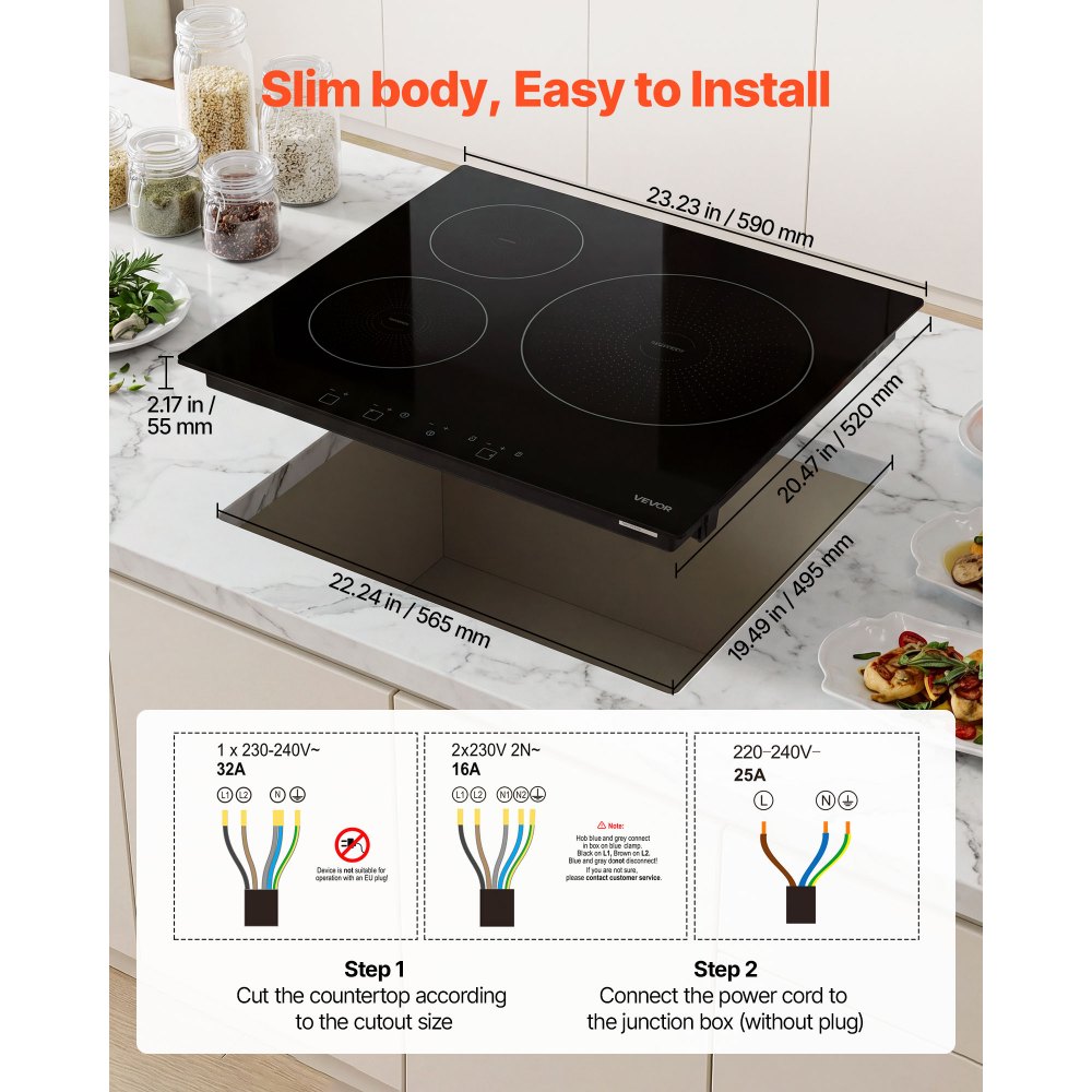 VEVOR Επαγωγική Εστία 60 cm 3 Εστίες Εντοιχιζόμενη Ηλεκτρική Κουζίνα 220V 6200W, Επιτραπέζια Επαγωγική Εστία, με 9 Επίπεδα Ισχύος, Οθόνη Αφής LED, Κεραμική Γυάλινη Επιφάνεια, Κλείδωμα Παιδιών, για Κουζίνα, RV VEVOR Επαγωγική Εστία 60 cm 3 Εστίες Εντοιχιζόμενη Ηλεκτρική Κουζίνα 220V 6200W, Επιτραπέζια Επαγωγική Εστία, με 9 Επίπεδα Ισχύος, Οθόνη Αφής LED, Κεραμική Γυάλινη Επιφάνεια, Κλείδωμα Παιδιών, για Κουζίνα, RV