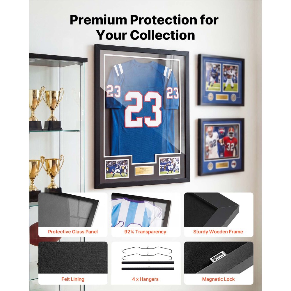 Βιτρίνα βιτρίνας VEVOR Jersey Frame, 79,5x 59x 4 cm, Ξύλινο κουτί σκιών για αθλητική φανέλα με 98% προστασία από την υπεριώδη ακτινοβολία, με πάνελ και κρεμάστρα PC, μαγνητική κλειδαριά, για στολή μπέιζμπολ, μπάσκετ, ποδοσφαίρου, χόκεϊ, 2 τεμάχια Βιτρίνα βιτρίνας VEVOR Jersey Frame, 79,5x 59x 4 cm, Ξύλινο κουτί σκιών για αθλητική φανέλα με 98% προστασία από την υπεριώδη ακτινοβολία, με πάνελ και κρεμάστρα PC, μαγνητική κλειδαριά, για στολή μπέιζμπολ, μπάσκετ, ποδοσφαίρου, χόκεϊ, 2 τεμάχια