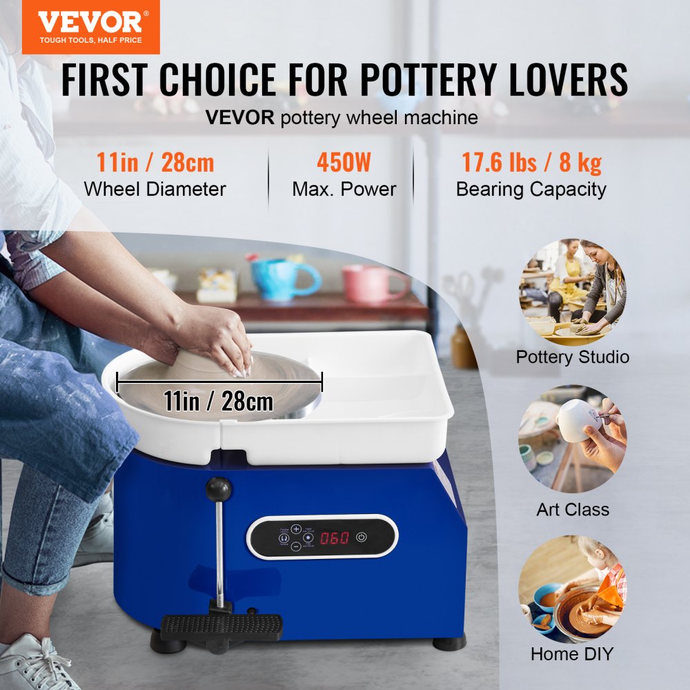 Τροχός κεραμικής VEVOR, 450W, μηχανή σχηματισμού τροχών από πηλό 11 ιντσών, ρυθμιζόμενη ταχύτητα 60-300 σ.α.λ. με λαβή και πεντάλ, αποσπώμενη λεκάνη ABS, κιτ αξεσουάρ για ενήλικες και αρχάριους χειροτεχνίας DIY, μπλε Τροχός κεραμικής VEVOR, 450W, μηχανή σχηματισμού τροχών από πηλό 11 ιντσών, ρυθμιζόμενη ταχύτητα 60-300 σ.α.λ. με λαβή και πεντάλ, αποσπώμενη λεκάνη ABS, κιτ αξεσουάρ για ενήλικες και αρχάριους χειροτεχνίας DIY, μπλε