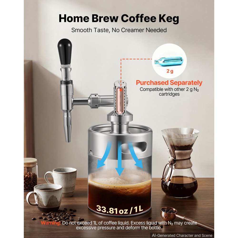 Καφετιέρα VEVOR Nitro Cold Brew 2L Σύστημα Διανομέα Αζώτου, Βαρέλι Καφέ για Οικιακή Παρασκευή, Φορητός Εγχυτήρας Αζώτου με Διανομέα και Βαλβίδα Εκτόνωσης Πίεσης, Δώρο για τους Λάτρεις του Καφέ Καφετιέρα VEVOR Nitro Cold Brew 2L Σύστημα Διανομέα Αζώτου, Βαρέλι Καφέ για Οικιακή Παρασκευή, Φορητός Εγχυτήρας Αζώτου με Διανομέα και Βαλβίδα Εκτόνωσης Πίεσης, Δώρο για τους Λάτρεις του Καφέ