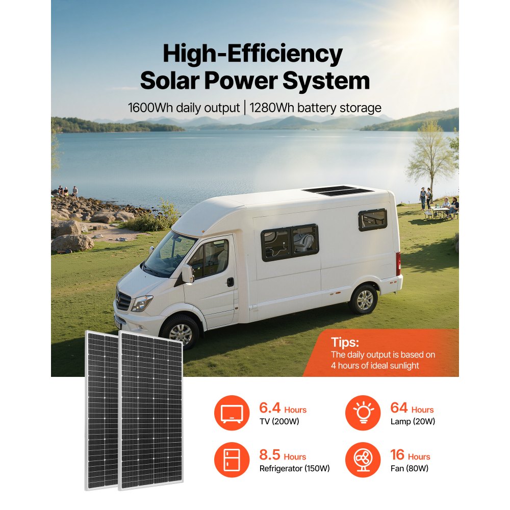 Πλήρες κιτ ηλιακής ενέργειας VEVOR 400W 12V, 2 τεμάχια μονοκρυσταλλικά ηλιακά πάνελ 200W + μπαταρία LiFePO₄ 12,8V 100Ah + ρυθμιστής φόρτισης MPPT 40A + μετατροπέας ισχύος 1000W για τροχόσπιτα, κάμπινγκ, σκάφη εκτός δικτύου Πλήρες κιτ ηλιακής ενέργειας VEVOR 400W 12V, 2 τεμάχια μονοκρυσταλλικά ηλιακά πάνελ 200W + μπαταρία LiFePO₄ 12,8V 100Ah + ρυθμιστής φόρτισης MPPT 40A + μετατροπέας ισχύος 1000W για τροχόσπιτα, κάμπινγκ, σκάφη εκτός δικτύου