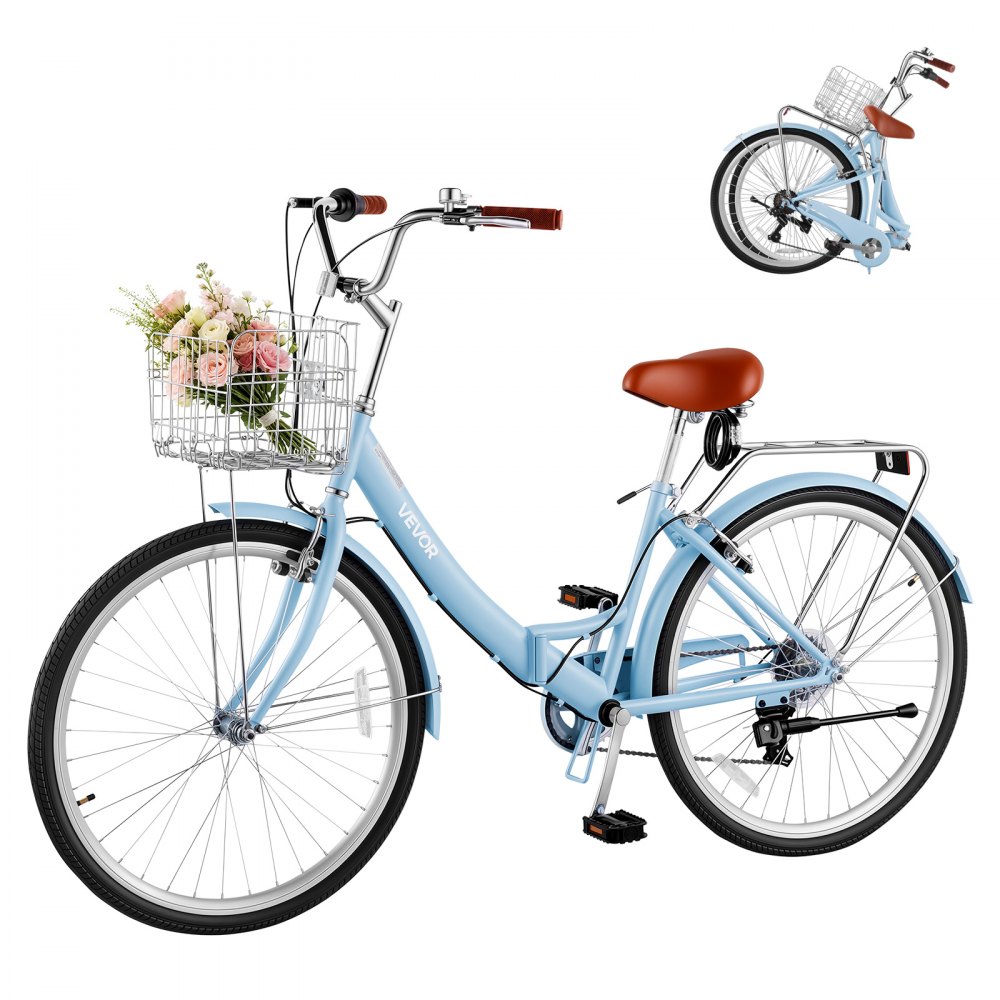 Γυναικείο Ποδήλατο VEVOR, Πτυσσόμενο Ποδήλατο Beach Cruiser 66cm, Ποδήλατο Πόλης Ενηλίκων 7 Ταχυτήτων με Ατσάλινο Σκελετό, Χωρητικότητα 150kg, Καλάθι, Πίσω Σχάρα & Διπλά Φρένα V, Ανοιχτό Μπλε Γυναικείο Ποδήλατο VEVOR, Πτυσσόμενο Ποδήλατο Beach Cruiser 66cm, Ποδήλατο Πόλης Ενηλίκων 7 Ταχυτήτων με Ατσάλινο Σκελετό, Χωρητικότητα 150kg, Καλάθι, Πίσω Σχάρα & Διπλά Φρένα V, Ανοιχτό Μπλε