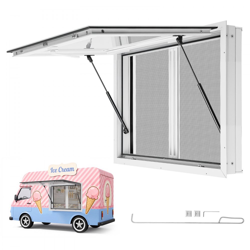 Παράθυρο VEVOR Concession 915x610mm από κράμα αλουμινίου και ακρυλικό, για φορτηγό τροφίμων, έως 85 μοίρες με 2 συρόμενα παράθυρα, τέντα και γάντζο έλξης, ανθεκτικό στο νερό της βροχής Παράθυρο VEVOR Concession 915x610mm από κράμα αλουμινίου και ακρυλικό, για φορτηγό τροφίμων, έως 85 μοίρες με 2 συρόμενα παράθυρα, τέντα και γάντζο έλξης, ανθεκτικό στο νερό της βροχής