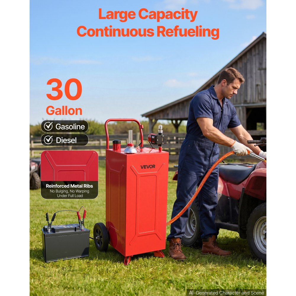 VEVOR 113,6L Fuel Gas Caddy, από ανθρακούχο χάλυβα, φορητή δεξαμενή αποθήκευσης μεταφοράς καυσίμου με ηλεκτρική αντλία και 2 τροχούς, δοχείο βενζίνης ντίζελ, για αυτοκίνητα, χλοοκοπτικά, ATV, σκάφη, μοτοσικλέτες, κόκκινο VEVOR 113,6L Fuel Gas Caddy, από ανθρακούχο χάλυβα, φορητή δεξαμενή αποθήκευσης μεταφοράς καυσίμου με ηλεκτρική αντλία και 2 τροχούς, δοχείο βενζίνης ντίζελ, για αυτοκίνητα, χλοοκοπτικά, ATV, σκάφη, μοτοσικλέτες, κόκκινο