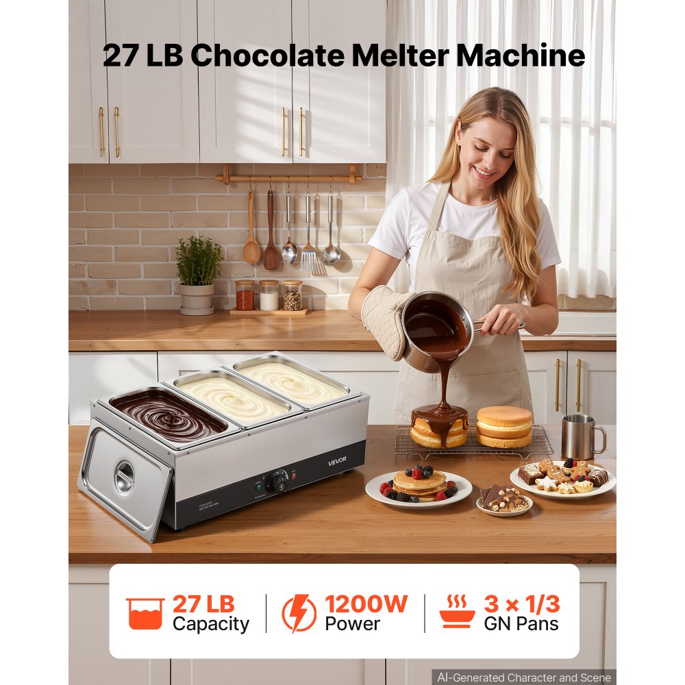 Μηχανή τήξης σοκολάτας VEVOR, 3 δεξαμενές 12,2 kg, Επαγγελματική μηχανή τήξης σοκολάτας, υψηλή ισχύς 1200W, σύστημα θέρμανσης με νερό, σώμα από ανοξείδωτο ατσάλι, εύρος θερμοκρασίας 30℃ έως 85℃, θερμαντήρας σοκολάτας για τυρί γάλακτος Μηχανή τήξης σοκολάτας VEVOR, 3 δεξαμενές 12,2 kg, Επαγγελματική μηχανή τήξης σοκολάτας, υψηλή ισχύς 1200W, σύστημα θέρμανσης με νερό, σώμα από ανοξείδωτο ατσάλι, εύρος θερμοκρασίας 30℃ έως 85℃, θερμαντήρας σοκολάτας για τυρί γάλακτος