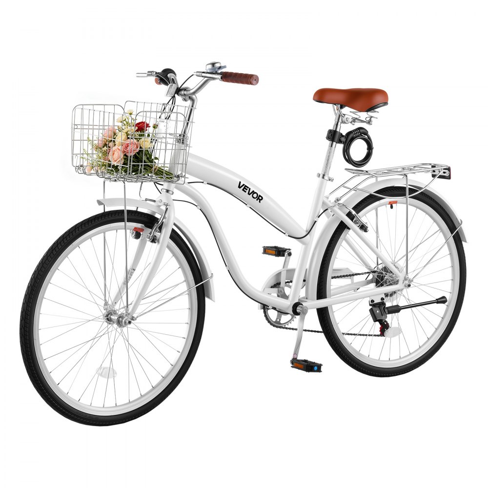 Γυναικείο Ποδήλατο VEVOR, Ποδήλατο Beach Cruiser 66cm, Ποδήλατο πόλης ενηλίκων 7 ταχυτήτων με σκελετό από ανθρακονήματα, χωρητικότητα 150kg, καλάθι, πίσω σχάρα και διπλά φρένα V, λευκό Γυναικείο Ποδήλατο VEVOR, Ποδήλατο Beach Cruiser 66cm, Ποδήλατο πόλης ενηλίκων 7 ταχυτήτων με σκελετό από ανθρακονήματα, χωρητικότητα 150kg, καλάθι, πίσω σχάρα και διπλά φρένα V, λευκό