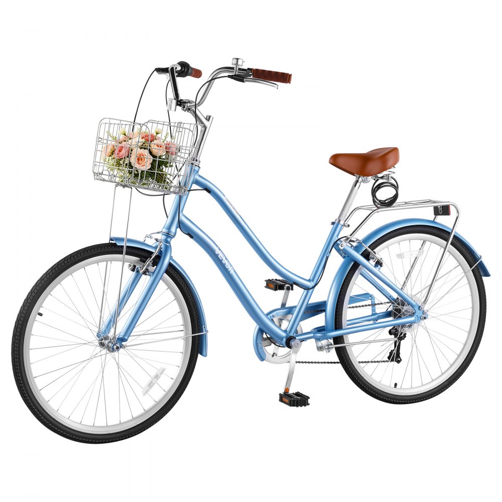 Γυναικείο Ποδήλατο VEVOR, Ποδήλατο Beach Cruiser 66cm, Ποδήλατο πόλης ενηλίκων 7 ταχυτήτων με πλαίσιο από κράμα αλουμινίου, χωρητικότητα 150kg, καλάθι, πίσω σχάρα και διπλά φρένα V, ανοιχτό μπλε Γυναικείο Ποδήλατο VEVOR, Ποδήλατο Beach Cruiser 66cm, Ποδήλατο πόλης ενηλίκων 7 ταχυτήτων με πλαίσιο από κράμα αλουμινίου, χωρητικότητα 150kg, καλάθι, πίσω σχάρα και διπλά φρένα V, ανοιχτό μπλε