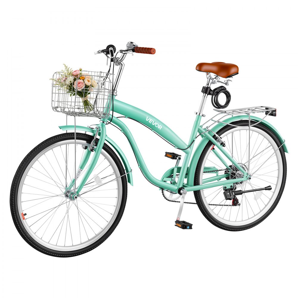 Γυναικείο Ποδήλατο VEVOR, Ποδήλατο Beach Cruiser 66cm, Ποδήλατο πόλης ενηλίκων 7 ταχυτήτων με σκελετό από ανθρακονήματα, χωρητικότητα 150kg, καλάθι, πίσω σχάρα και διπλά φρένα V, ανοιχτό πράσινο Γυναικείο Ποδήλατο VEVOR, Ποδήλατο Beach Cruiser 66cm, Ποδήλατο πόλης ενηλίκων 7 ταχυτήτων με σκελετό από ανθρακονήματα, χωρητικότητα 150kg, καλάθι, πίσω σχάρα και διπλά φρένα V, ανοιχτό πράσινο