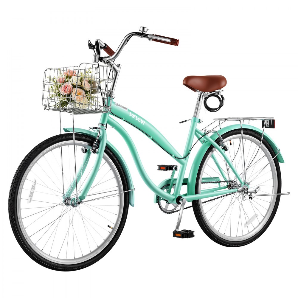 Γυναικείο Ποδήλατο VEVOR, Ποδήλατο Beach Cruiser 66cm, Ποδήλατο πόλης ενηλίκων μονής ταχύτητας με ατσάλινο σκελετό, χωρητικότητα 150kg, καλάθι, πίσω σχάρα και διπλά φρένα V, ανοιχτό πράσινο Γυναικείο Ποδήλατο VEVOR, Ποδήλατο Beach Cruiser 66cm, Ποδήλατο πόλης ενηλίκων μονής ταχύτητας με ατσάλινο σκελετό, χωρητικότητα 150kg, καλάθι, πίσω σχάρα και διπλά φρένα V, ανοιχτό πράσινο