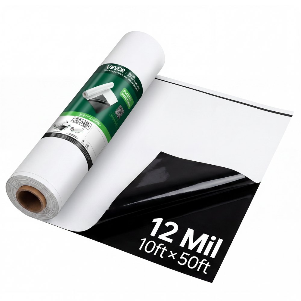 Πλαστικό φύλλο VEVOR 0,3 mm 3,05 x 15,24 m βαρέως τύπου ρολό πολυαιθυλενίου, μουσαμάς βαφής με χοντρό ύφασμα, κάλυμμα πολυαιθυλενίου για χώρο ανίχνευσης, φράγμα υδρατμών, έλεγχος ζιζανίων, κήπος, ασπρόμαυρο Πλαστικό φύλλο VEVOR 0,3 mm 3,05 x 15,24 m βαρέως τύπου ρολό πολυαιθυλενίου, μουσαμάς βαφής με χοντρό ύφασμα, κάλυμμα πολυαιθυλενίου για χώρο ανίχνευσης, φράγμα υδρατμών, έλεγχος ζιζανίων, κήπος, ασπρόμαυρο