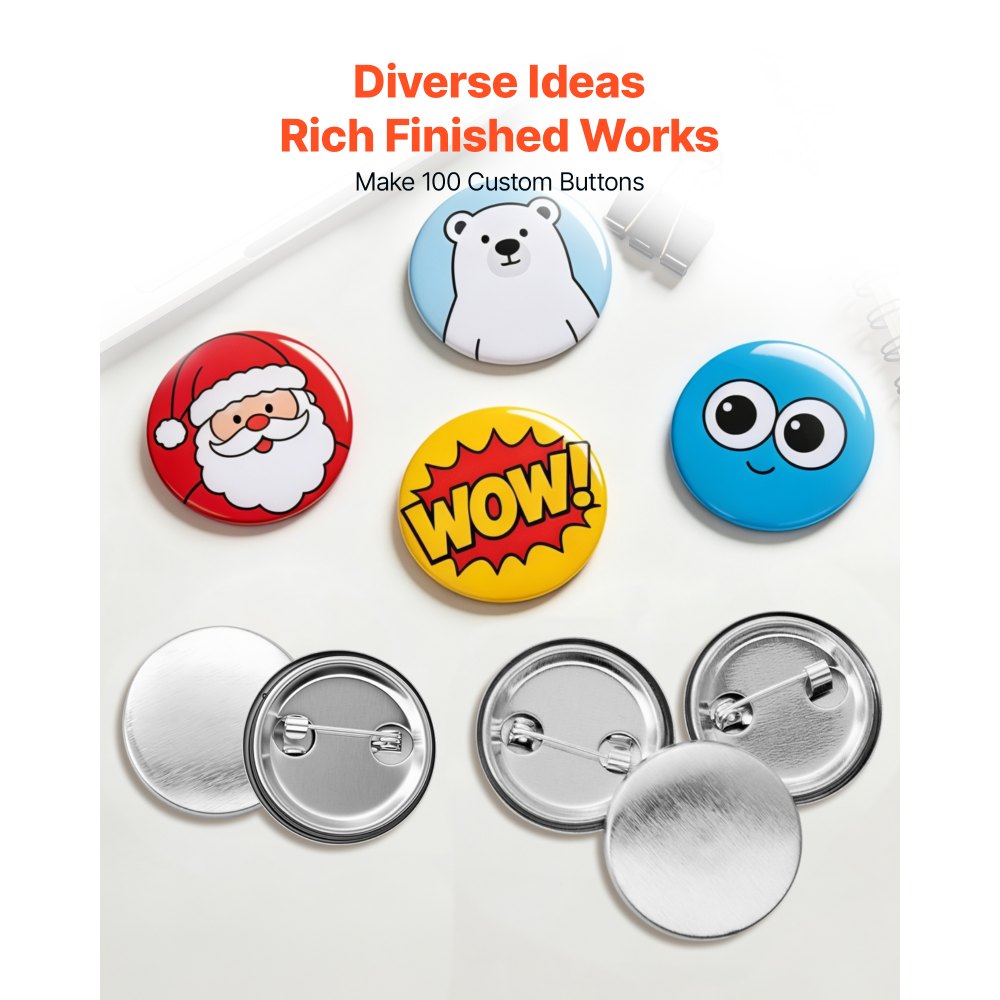 Η VEVOR Button Maker παρέχει 100 σετ εξαρτημάτων κουμπιών με καρφίτσα 2,95 ίντσες / 75 mm, με μεταλλικές πλάτες, μεταλλικά κελύφη, διαφανείς μεμβράνες Mylar και κενά κυκλικά χαρτιά, για οικιακές κατασκευές DIY, σχολικές εκδηλώσεις και προσαρμοσμένα στούντιο Η VEVOR Button Maker παρέχει 100 σετ εξαρτημάτων κουμπιών με καρφίτσα 2,95 ίντσες / 75 mm, με μεταλλικές πλάτες, μεταλλικά κελύφη, διαφανείς μεμβράνες Mylar και κενά κυκλικά χαρτιά, για οικιακές κατασκευές DIY, σχολικές εκδηλώσεις και προσαρμοσμένα στούντιο