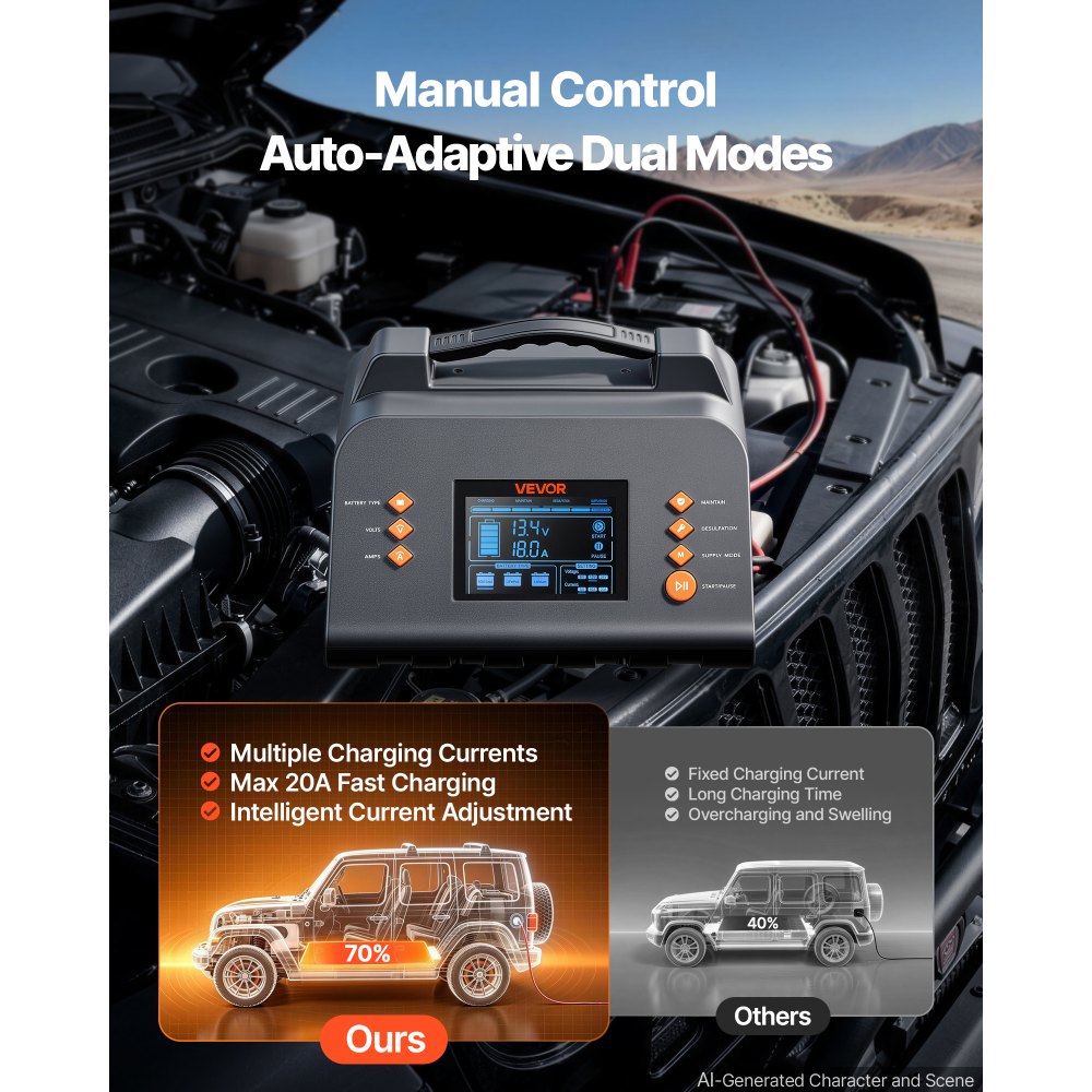 Έξυπνος φορτιστής μπαταρίας VEVOR 20A 6V 12V 24V για λιθίου LiFePO4 μολύβδου-οξέος, συμβατός με αυτοκίνητο, χλοοκοπτικό ATV, συμπαγές RV, συντηρητής φόρτισης με σταγόνα, αποθειωτής, φορτιστής με οθόνη LCD 3,8 ιντσών Έξυπνος φορτιστής μπαταρίας VEVOR 20A 6V 12V 24V για λιθίου LiFePO4 μολύβδου-οξέος, συμβατός με αυτοκίνητο, χλοοκοπτικό ATV, συμπαγές RV, συντηρητής φόρτισης με σταγόνα, αποθειωτής, φορτιστής με οθόνη LCD 3,8 ιντσών