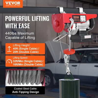 Βαρούλκο γερανού ηλεκτρικού ανυψωτικού VEVOR 440 λίβρες 328 ποδών ασύρματο &amp; 14 ποδών ενσύρματο τηλεχειριστήριο | VEVOR GR