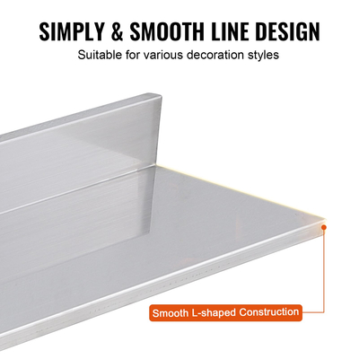 Ράφι VEVOR 8,6&quot; x 30&quot; από ανοξείδωτο ατσάλι, επιτοίχια πλωτά ράφια με οπίσθιο ψεκασμό, εμπορικά ράφια χωρητικότητας 44 lbs, ράφι αποθήκευσης βαρέως τύπου για εστιατόριο, κουζίνα, μπαρ, σπίτι και ξενοδοχείο