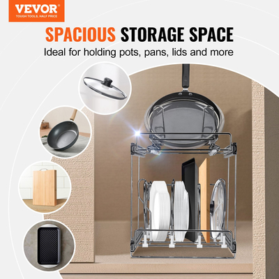 VEVOR σχάρα για τηγάνι και κατσαρόλα, 2 επιπέδων επεκτάσιμη διάταξη οργάνωσης κάτω από το ντουλάπι, ταψιά μπισκότων Σχάρες δίσκου ψησίματος, ρυθμιζόμενα διαχωριστικά καλωδίων, ατσάλινο καπάκι για ντουλάπι κουζίνας και αποθήκευση αποθήκης, 12&quot; W
