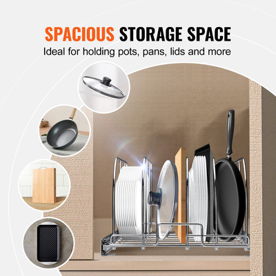 VEVOR Τηγάνι και σχάρα κατσαρόλας, Επεκτάσιμη διάταξη οργάνωσης που τραβιέται κάτω από το ντουλάπι, Οργάνωση ταψιών ψησίματος φύλλου μπισκότων, ρυθμιζόμενα διαχωριστικά καλωδίων, ατσάλινο καπάκι για ντουλάπι κουζίνας και αποθήκευση ντουλαπιού, 12,5&quot; W