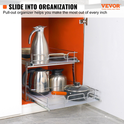 VEVOR 2 Tier 19&quot;W x 20&quot;D Pull Out Organizer ντουλαπιών, Heavy Duty Slide Out Pantry ράφια, συρτάρια από επιχρωμιωμένο χάλυβα, συρόμενο συρτάρι αποθήκευσης για εσωτερικό ντουλάπι κουζίνας, μπάνιο, κάτω από νεροχύτη