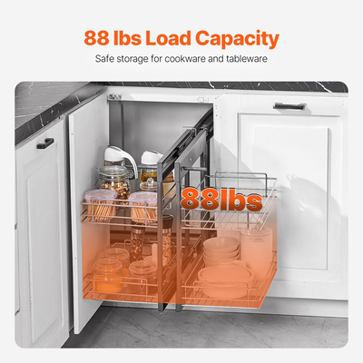 VEVOR 2 επιπέδων τυφλή γωνία συρόμενη ατζέντα Καλάθι ντουλαπιών κουζίνας Chrome