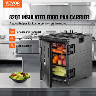 Βάση μεταφοράς φαγητού VEVOR Insulated, Hot Box 82 Qt για Catering, LLDPE Food Box Carrier με διπλές πόρπες, θερμαντήρας φαγητού εμπρός φόρτωσης με λαβές, στοιβαζόμενος τελικός φορτωτής για εστιατόριο, καντίνα κ.λπ. Bla