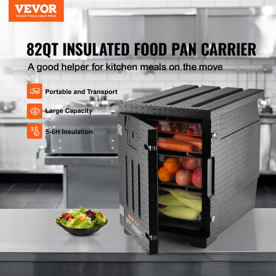 Βάση μεταφοράς φαγητού VEVOR Insulated, Hot Box 82 Qt για Catering, LLDPE Food Box Carrier με διπλές πόρπες, θερμαντήρας φαγητού με μπροστινή φόρτωση για εστιατόριο, καντίνα κ.λπ.