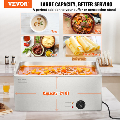 VEVOR Commercial Electric Food Warner Countertop Buffet 18L 1200W Bain Marie