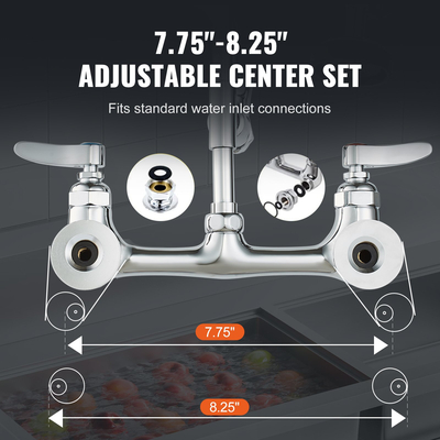 Εμπορική βρύση VEVOR με ψεκαστήρα πριν το ξέβγαλμα, Ύψος 21&quot;, Κέντρο 8&quot;, 12&quot; αιώρηση, Βρύση νεροχύτη κουζίνας επιτοίχιας τοποθέτησης, συσκευή από ορείχαλκο με σπρέι κατεβάσματος, για νεροχύτη διαμερίσματος 1/2/3