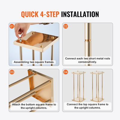 VEVOR 4 ΤΕΜ. Χρυσό μεταλλικό λουλούδι με κολόνα, 23,6 ίντσες / 60 εκ. ύψος με μεταλλικό laminate, βάζα γεωμετρικά κεντρικά στηρίγματα, κυλινδρική φλοράλ θήκη για δεξίωση εκδηλώσεων, πάρτι ρόδες