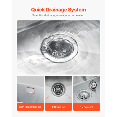 VEVOR Νιπτήρας Κουζίνας 50cm κάτω από Μονό Μπολ Πτυσσόμενη Λεκάνη Μπάρα από ανοξείδωτο ατσάλι