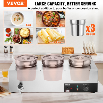 VEVOR Commercial Soup Warmer Soup Station with 3*7,4Qt Pot Soup Bettle Warmer