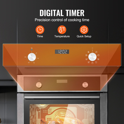 VEVOR Φούρνος Μονού Τοίχου 24&quot; Ηλεκτρικός Εντοιχιζόμενος Φούρνος 9 Λειτουργιών 2,68 Cu. Ft